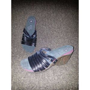 CUSHE Black Leather "Weave" Platform Wedge Sandal-Size 9M-Near Mint